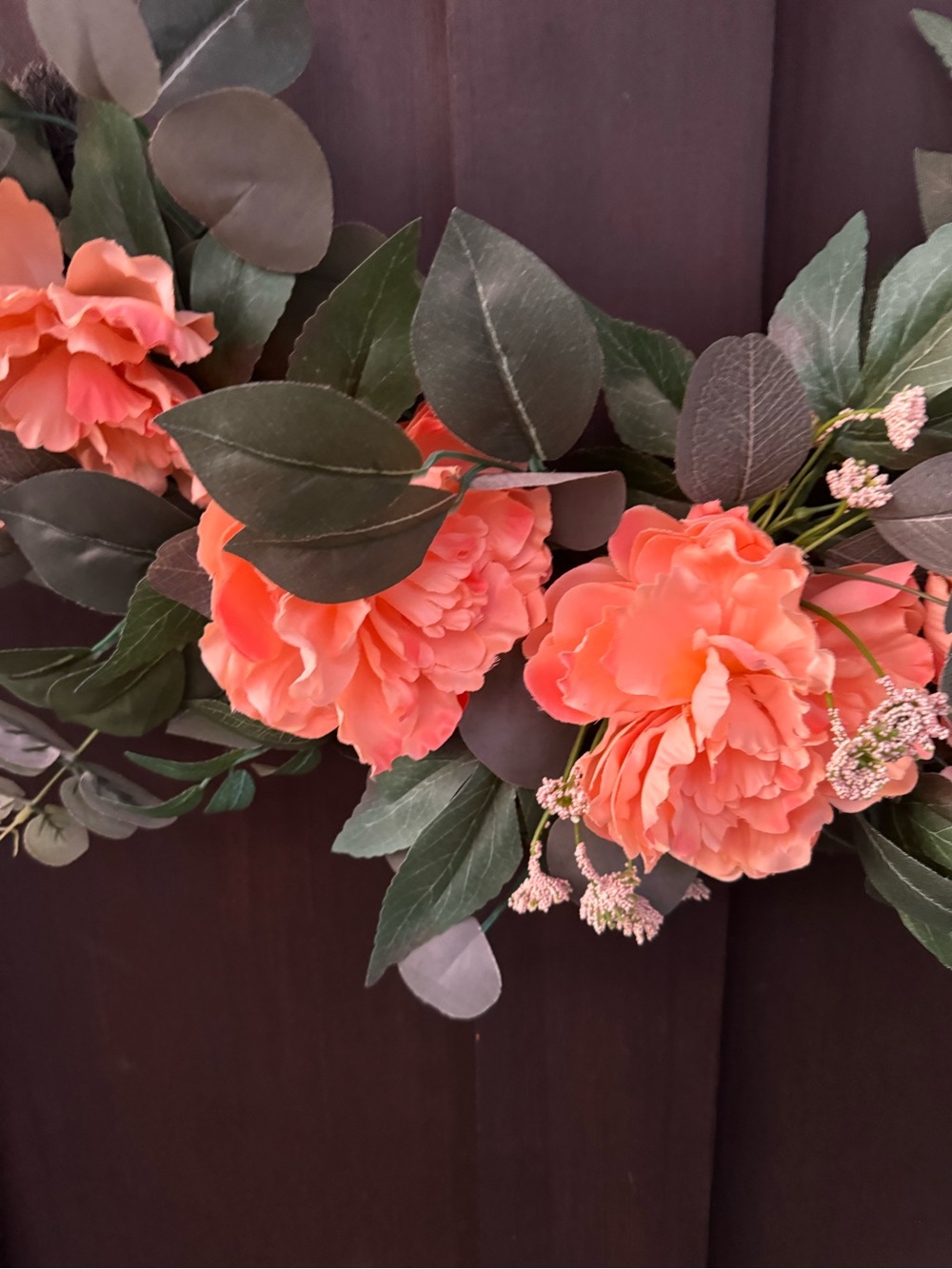 Coral Peony Hoop Wreath with Greenery - Picture 3 of 4